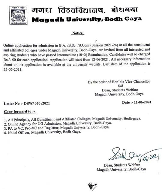 Magadh University UG Admission 2021