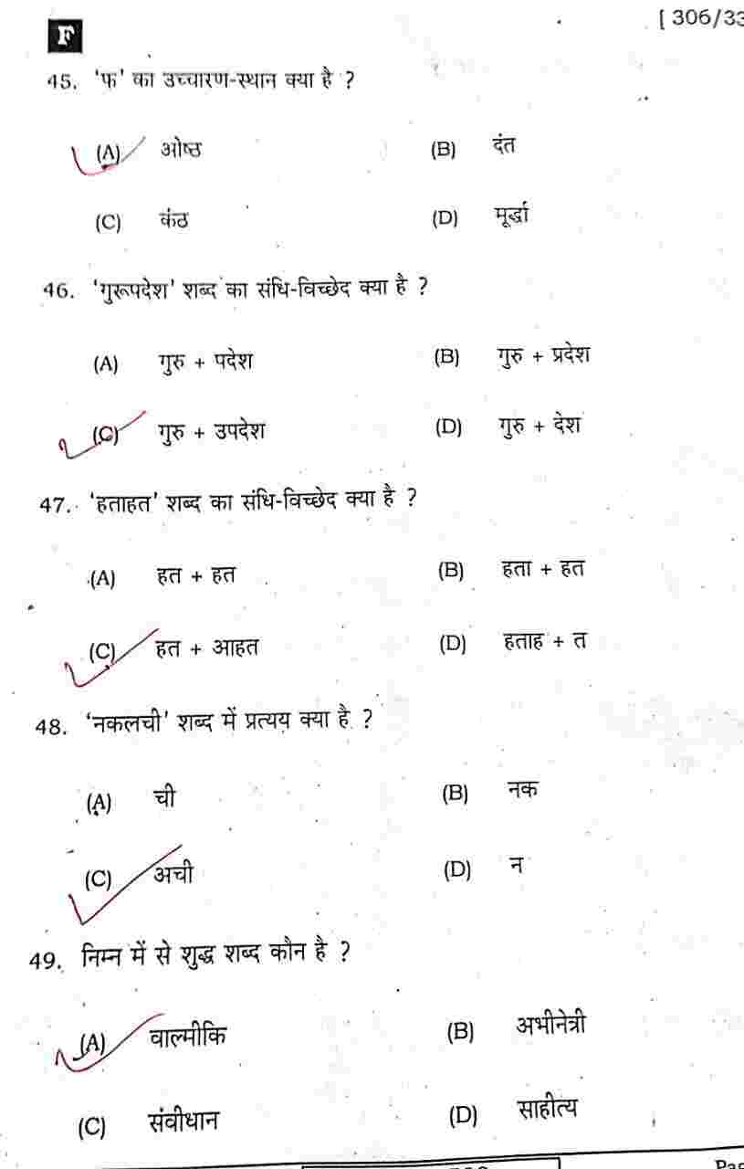 Bihar Board 12th Hindi Answer key 2023