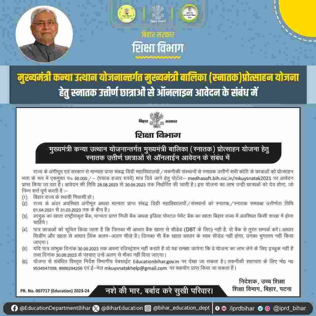 Bihar Graduation Scholarship Apply Online