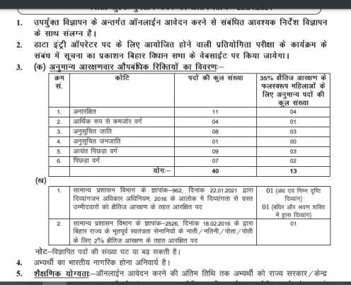 Bihar Vidhan Sabha DEO Vacancy Details 2024 –