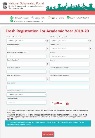 National Scholarship Portal Registration Applicatiom Form