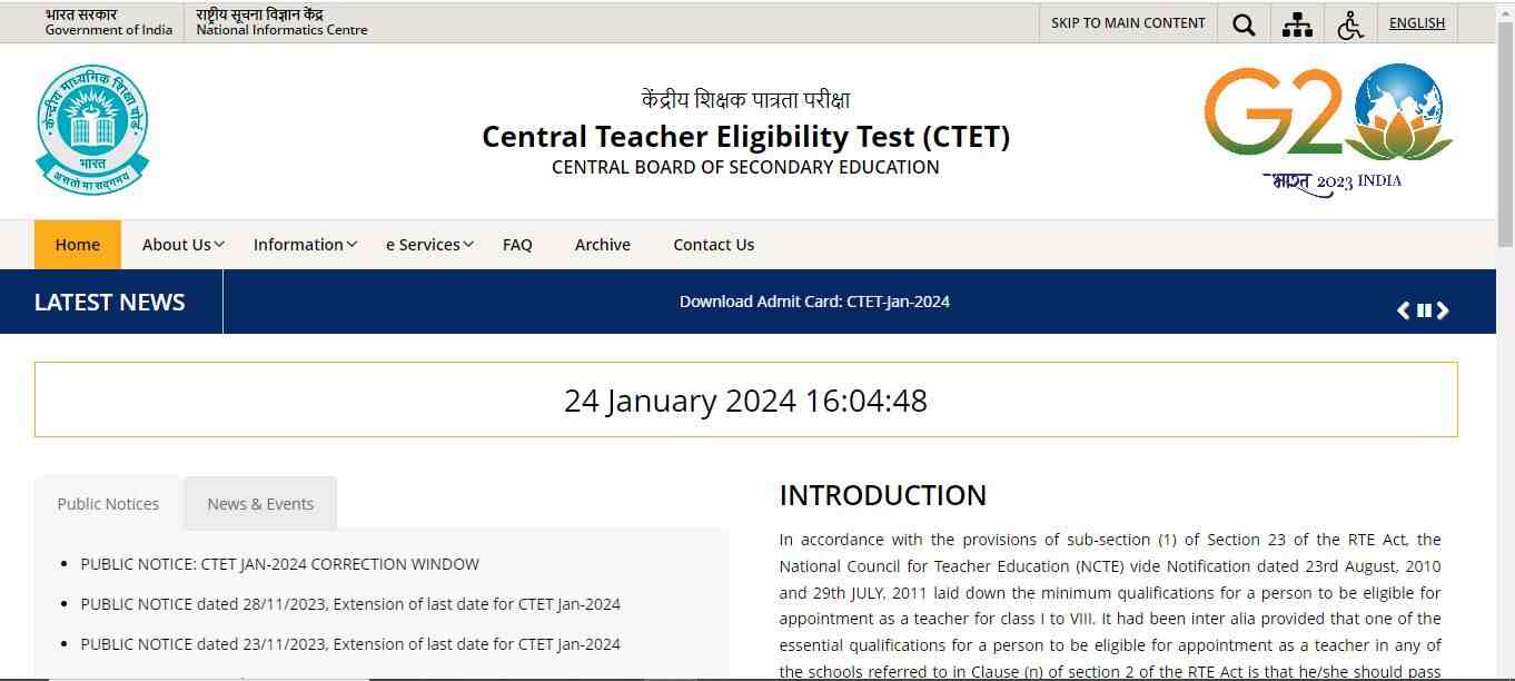 केंद्रीय शिक्षक पात्रता परीक्षा 2024 के आधिकारिक वेबसाइट httpswww.ctet.nic.in