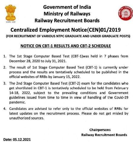 RRB NTPC CBT-2 Exam Date 2022