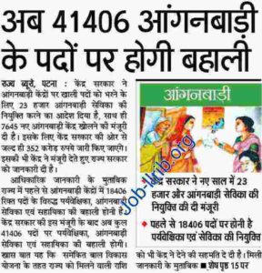 Bihar Anganwadi Vacancy 2022 Apply Online for 41406 Posts