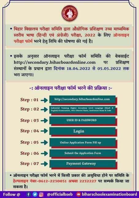 Bihar Board ITI Inter Language Exam Online Form