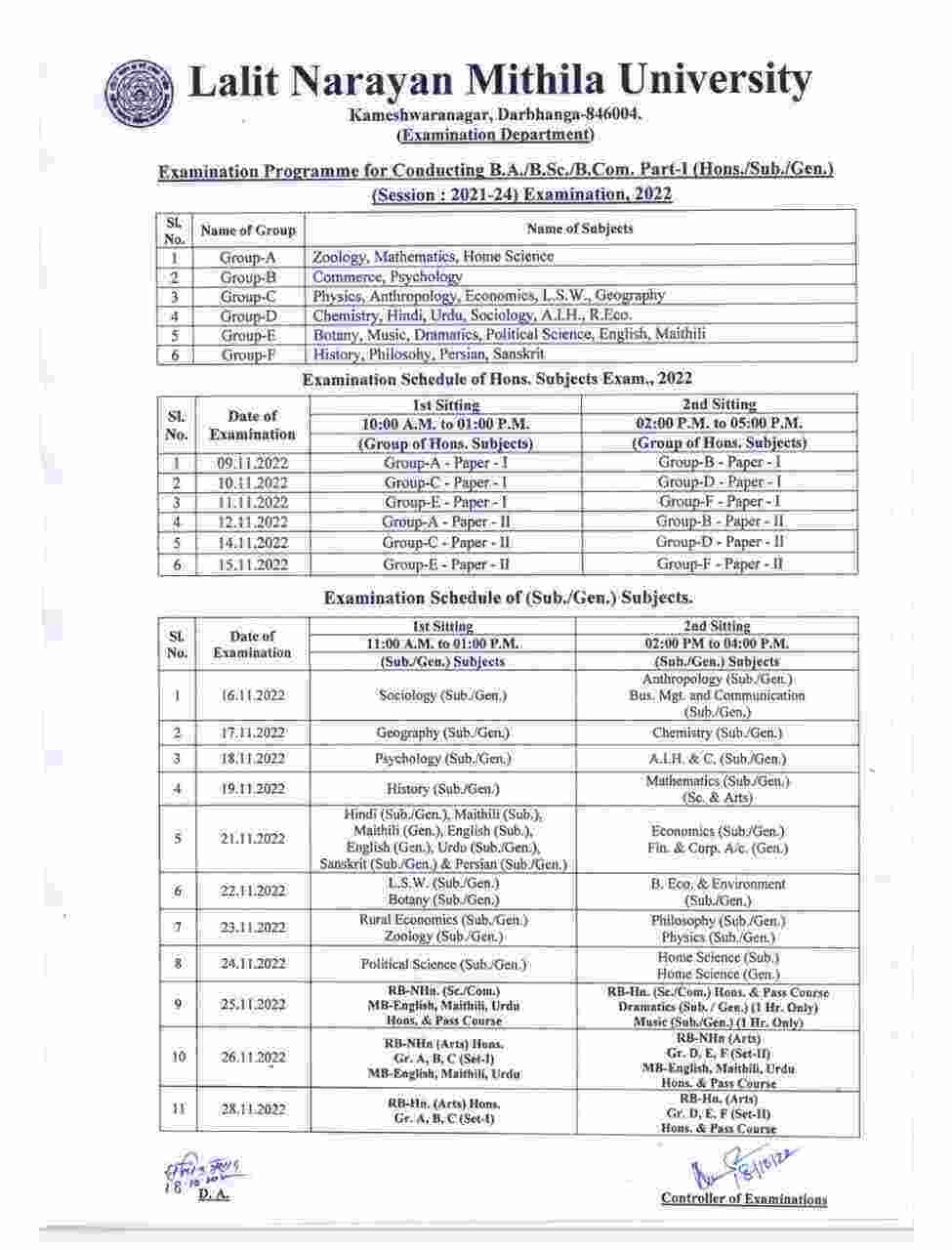rsz lnmu part 1 schedule