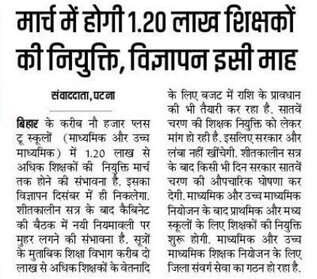 Bihar Teacher Niyojan 2023 Latest News