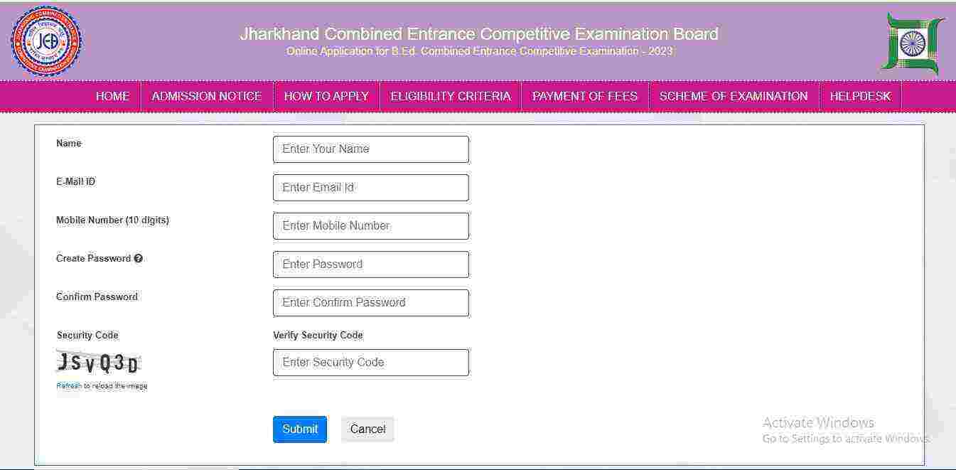 Jharkhand B.Ed. Online Form 2023