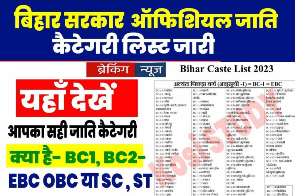 Bihar Categories Wise Caste List 2024 OBC EBC & General, SCST, बिहार